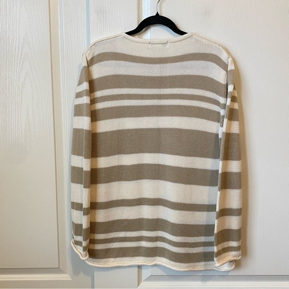 Eddie Bauer Knit Cream and Tan Striped Cotton Sweater Size Large - Picture 4 of 11